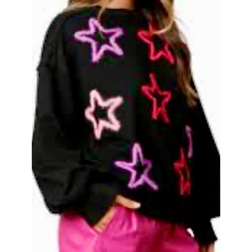 Fantastic Fawn “You Give Me The Stars” fuzzy stars appliqué sweat shirt